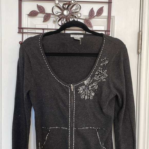 Alberto Makali Gray Embellished Zip-Up Sweater - Picture 2 of 6